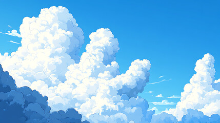 A bright blue sky with a few fluffy white clouds on a sunny and peaceful day