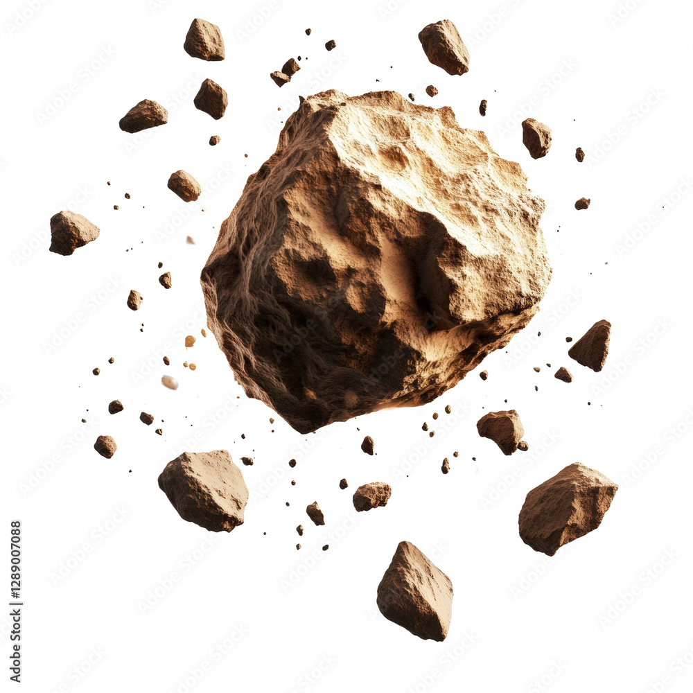 Poster rock falling through the air with a blurred background capturing the motion of the descent isolated 