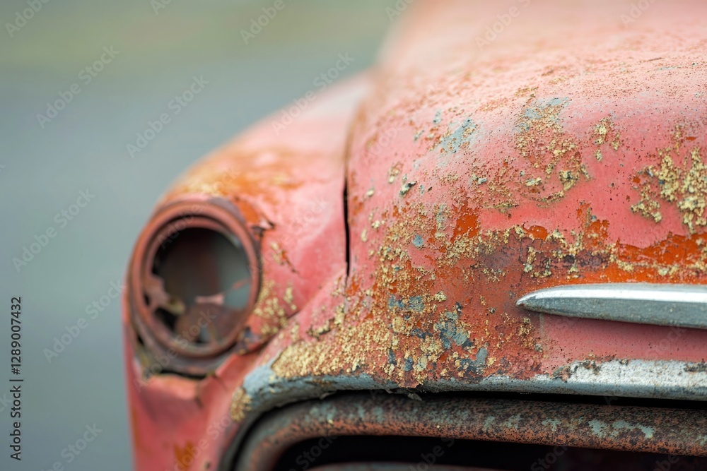 Poster close-up shot of an old car's front end, perfect for retro-themed designs or nostalgic projects