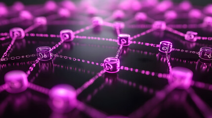 Futuristisches Blockchain-Netzwerk in leuchtendem Violett  
