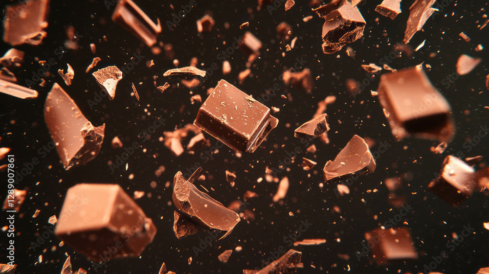 Aufkleber Chocolate explosion scene with floating fragments and dynamic background