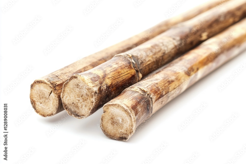 Poster a collection of bamboo sticks arranged in a decorative pattern on a white background