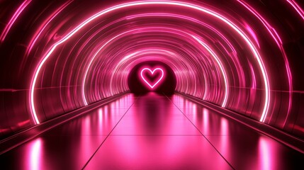 Obraz premium A 3D neon pink glowing heart on a black background, symbolizing Valentine's Day romance. Isolated black icon of love