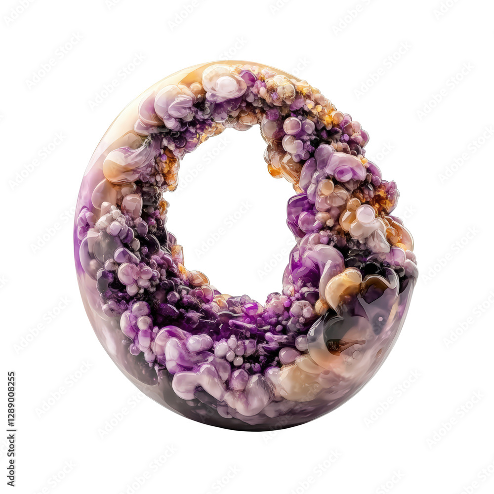 Poster purple and white marble letter o with unique design on a textured background isolated on transparent
