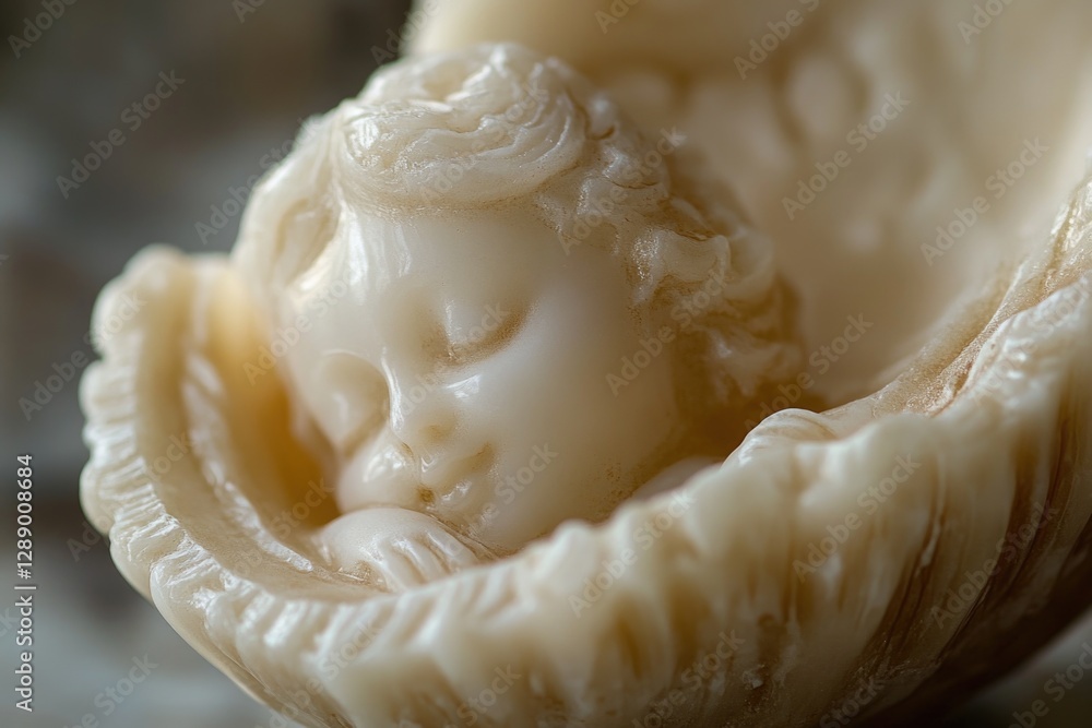 Poster a close-up shot of a figurine inside a shell, perfect for decorative or collectible use