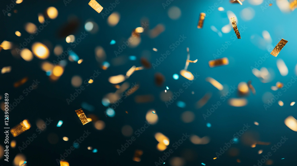Poster celebratory festive background with falling confetti and macro details