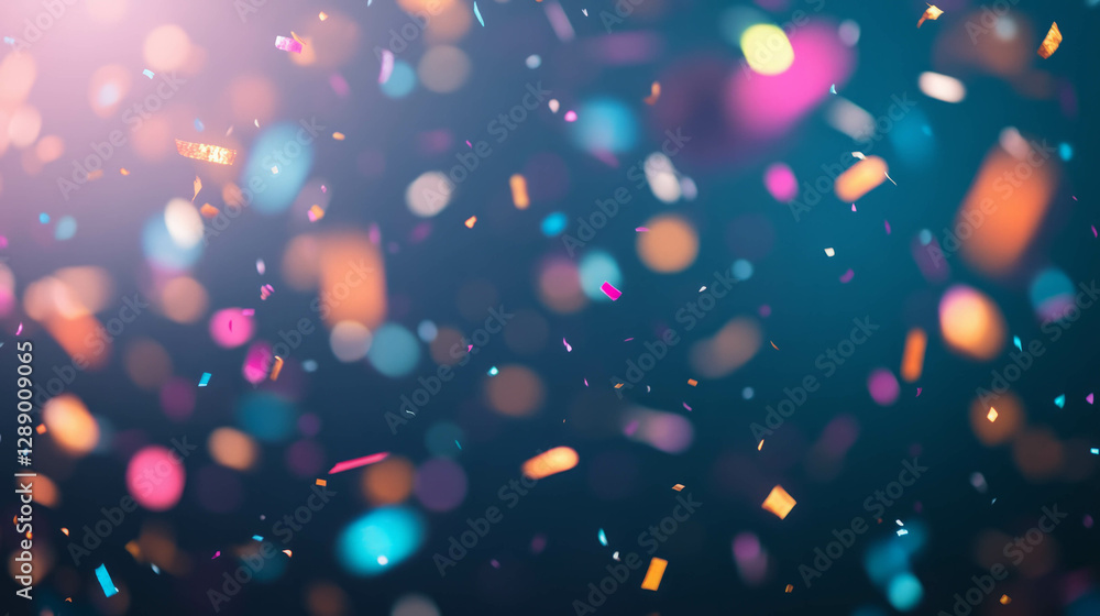 Poster Festive celebration background with colorful falling confetti and soft backlight for event design