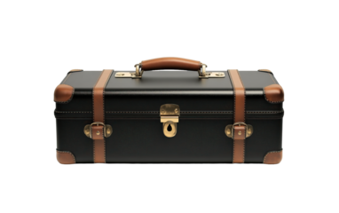 Black vintage leather suitcase on transparent or white background,png
