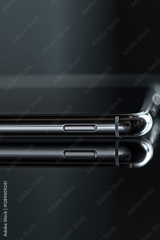 Poster a detailed view of a smartphone on a flat surface, suitable for illustrations about technology or ev