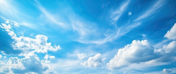 Sunny Blue Sky with Fluffy Clouds