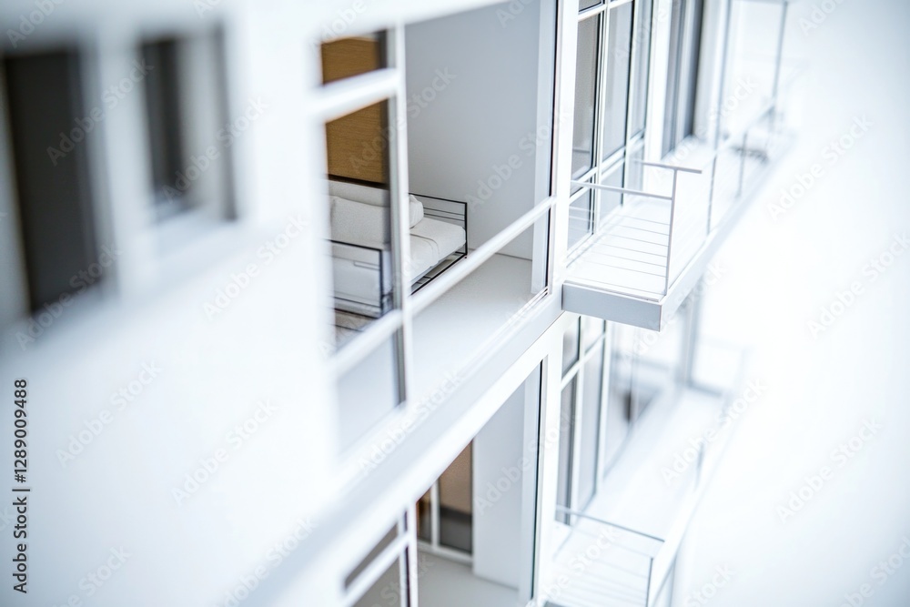 Poster a modern building with multiple balconies and architectural details