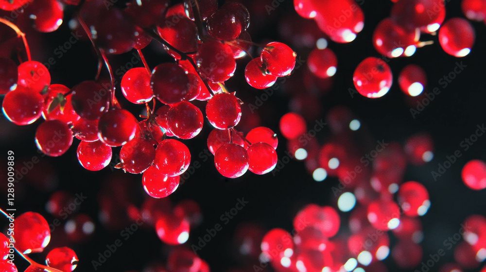 Aufkleber Vibrant background of falling dark red chokeberries in motion for dynamic design