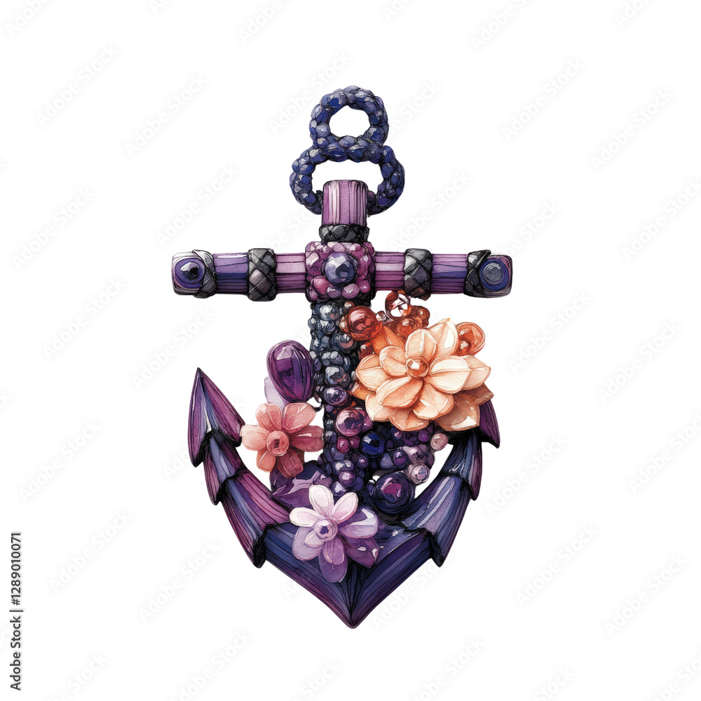Aufkleber anchor decorated with flowers and pearls on a textured background in a creative artistic composition