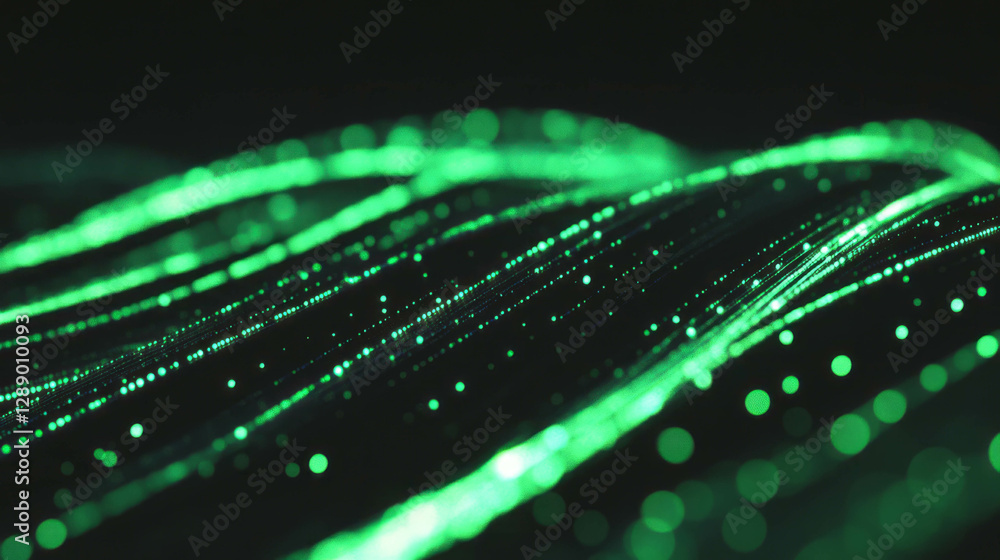 Poster Digital data streams flowing in abstract green neon background design