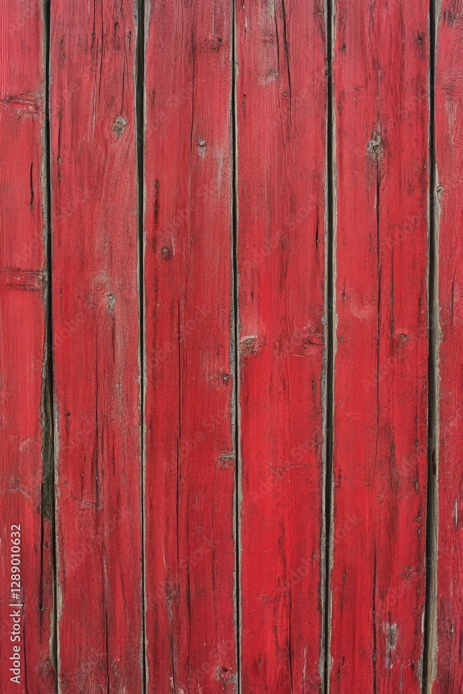 Poster a detailed view of a rustic red wooden fence, perfect for use in a rural or country-themed context