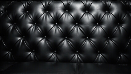 Naklejka premium black leather tufted sofa, close-up view, high quality, medium wide shot, black and white, 