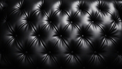 Naklejka premium black leather tufted sofa, close-up view, high quality, medium wide shot, black and white, 
