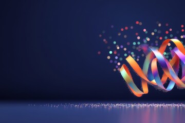 Festive Ribbon Swirl with Glitter - Colorful ribbon swirling with glitter on a dark blue background. Perfect for celebrations and festive designs