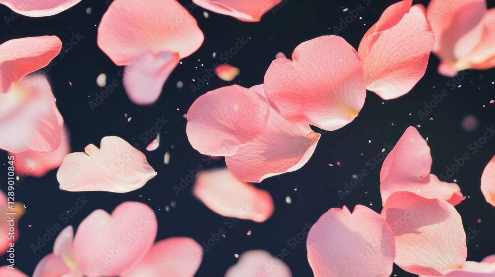 Poster delicate falling flower petals on soft diffused background for elegant floral design