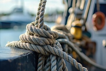 A close-up shot of a rope on a boat, suitable for use in travel or adventure-related contexts