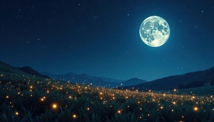 Naklejka premium A field of gold stars scattered beneath a blue moon's gentle light, vast, gold stars