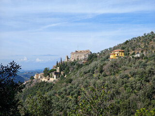 Obraz premium Panoramic view of Roccantica, a suggestive and charming medieval town in Sabina, Lazio region, Italy