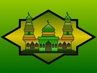Obraz premium vector design illustration of mosque. Islamic Mosque Vector with a mix of green colors, mosque silhouette vector design