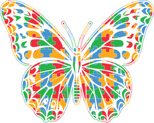 Isolated puzzle vector Butterfly background for world autism awareness day, heart, ribbon icon design template set. World autism day colorful love frame design bundle