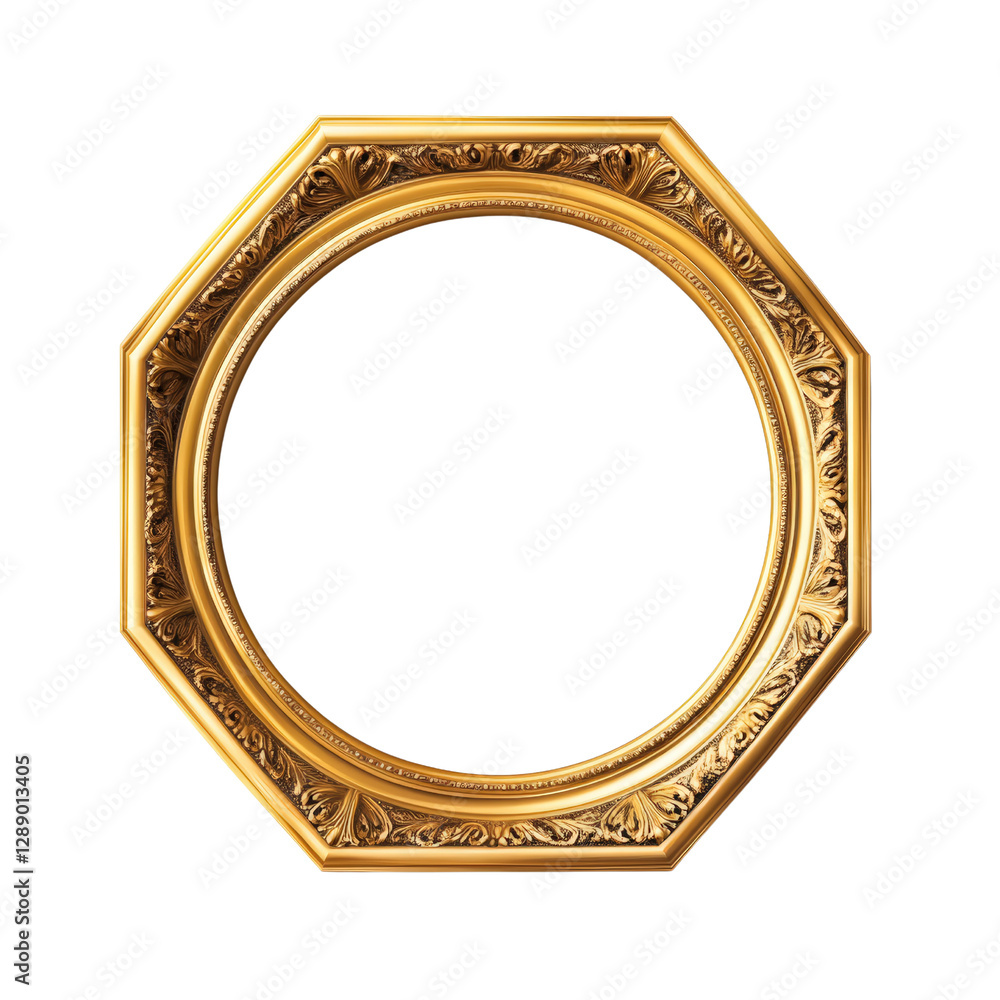 Poster gold frame with intricate floral pattern suitable for artwork or photo display on a wall isolated on