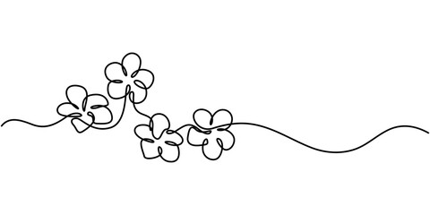 Obraz premium Plumeria flower continuous one line drawing. Frangipani linear blossom. Vector isolated on white, Plumeria flowers in continuous line art drawing style. Vector illustration, Plumeria flowers.