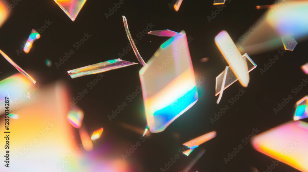Poster Holographic shards and rainbow light in dynamic falling motion