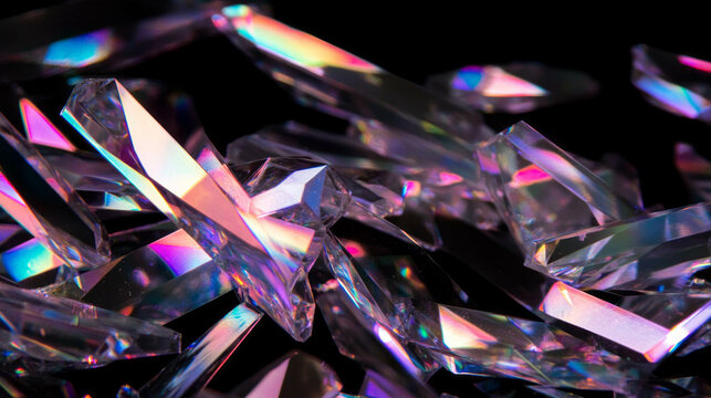 Holographic crystal shards with rainbow light reflections for futuristic design inspirations