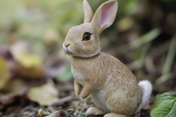 Fototapeta premium A small toy rabbit sitting on the ground