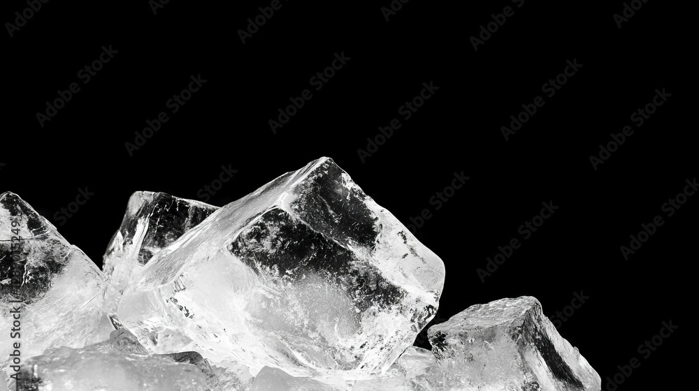 Poster Falling ice shards and sharp edges on black background for winter design