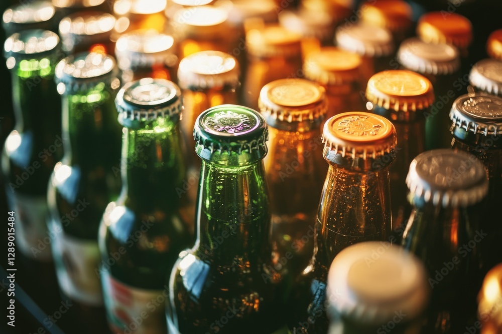 Poster A collection of beer bottles, ideal for use in food and beverage-related concepts or as a decorative element