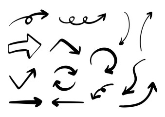 ベクターのペンの手書きの矢印セット 白黒
