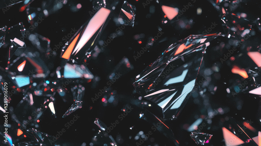 Poster sparkling metallic flakes falling with reflective light effects