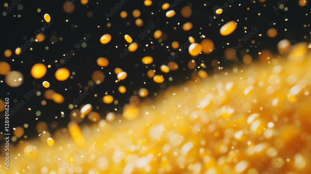 Poster dynamic background of falling millet grains with bright yellow elements