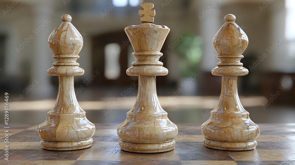 Poster Elegant Marble Chess Pieces with Intricate Design on Checkerboard