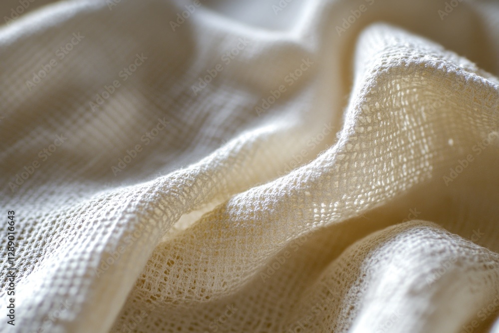 Aufkleber a close-up view of a white cloth resting on a bed, perfect for use in a still life or textile-relate
