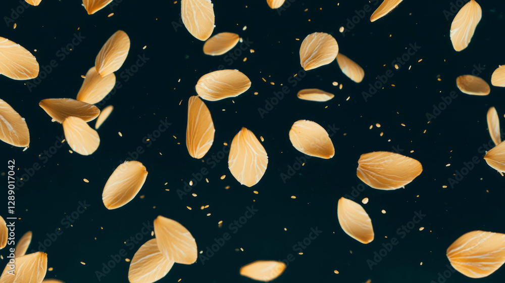 Poster dynamic background of falling oat pasta shapes for culinary and design themes