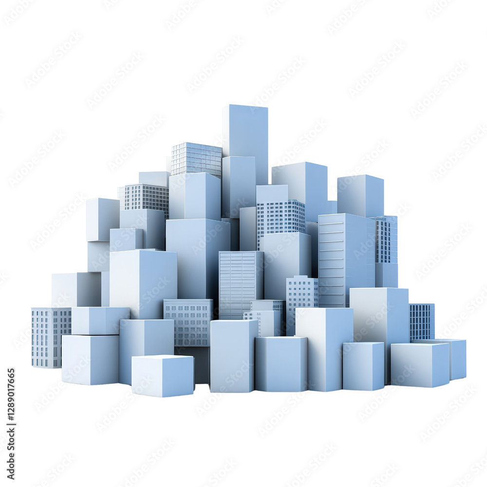 Aufkleber a pile of white buildings stacked on a black background for abstract architectural concept isolated 