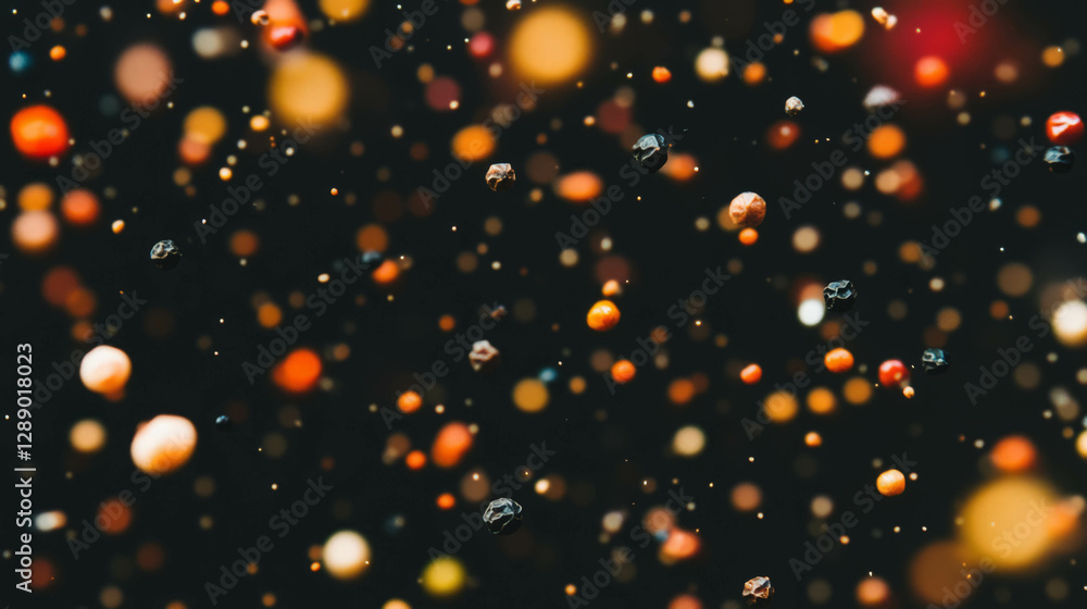 Poster vibrant background of falling peppercorns on dark backdrop for culinary design