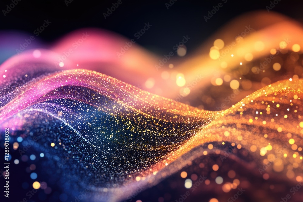 Poster a blurred image of a wave of colorful lights