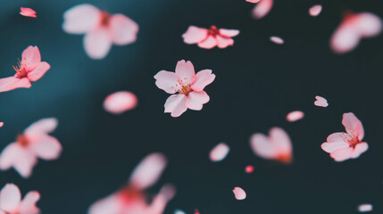 Tranquil spring scene with falling cherry blossom petals for nature design