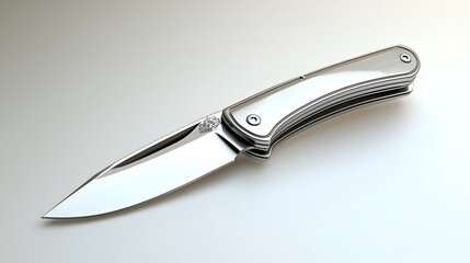 Fototapeta premium Sleek Silver Folding Knife with Elegant Design and Sharp Blade