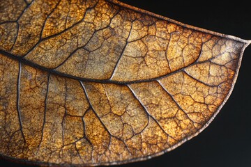 Obraz premium A close-up view of a dried leaf on a dark background