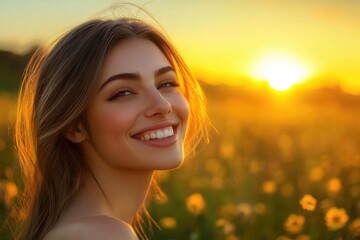 Naklejka premium A young woman stands amidst a colorful flower field, perfect for use in editorial or advertising content