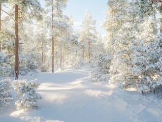 Obraz premium Winter wonderland exploration snowy forest path nature peaceful environment scenic viewpoint