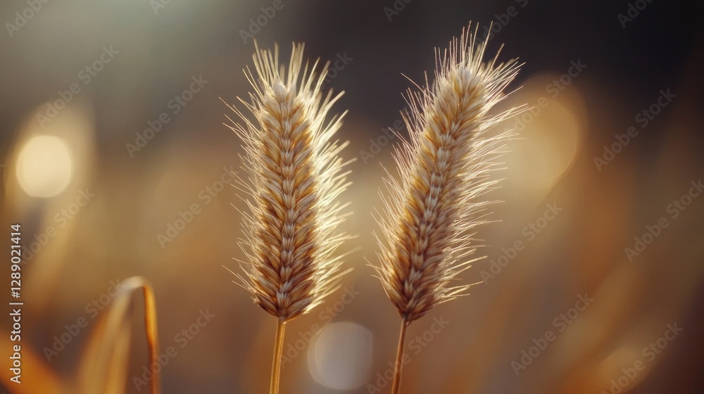 Aufkleber a close-up view of two stalks of wheat with details on the grain and stem